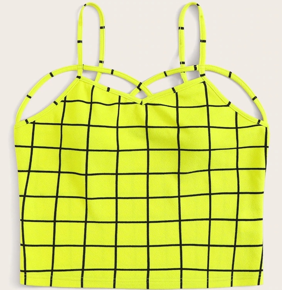 Yellow Black Crop top criss cross strappy Shein